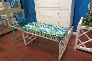 Isn't this fabric to die for?  We love how it compliments this Worlds Away bench so perfectly!