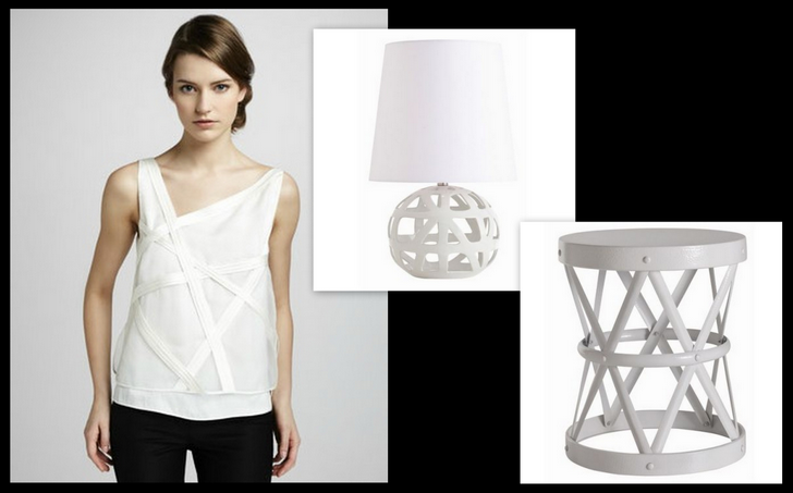 We love this Robert Rodriguez Bias Tank, and how our Wendy Lamp and our Costello Side Table mimic this style, beautifully!  Arteriors Home Wendy Lamp($235) and Costello Side Table($820), www.claytongrayhome.com.