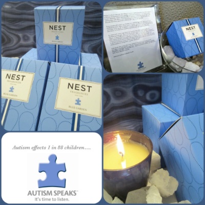 Our Blue Garden Classic Candle from NEST Fragrances features blue hydrangea, hyacinth and forget-me-nots blended with fresh green notes and a dew drop accord to create the aroma of a lush floral garden. Housed in a translucent navy glass jar, a portion of the proceeds of this sale are donated to Autism Speaks.